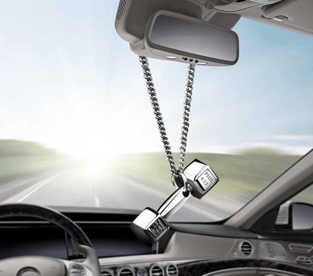 Car Accessories Pendant Mini Dumbbell  Metal Auto Rear View Mirror Decoration Hanging Pendant Interior Ornament Creative Gifts
