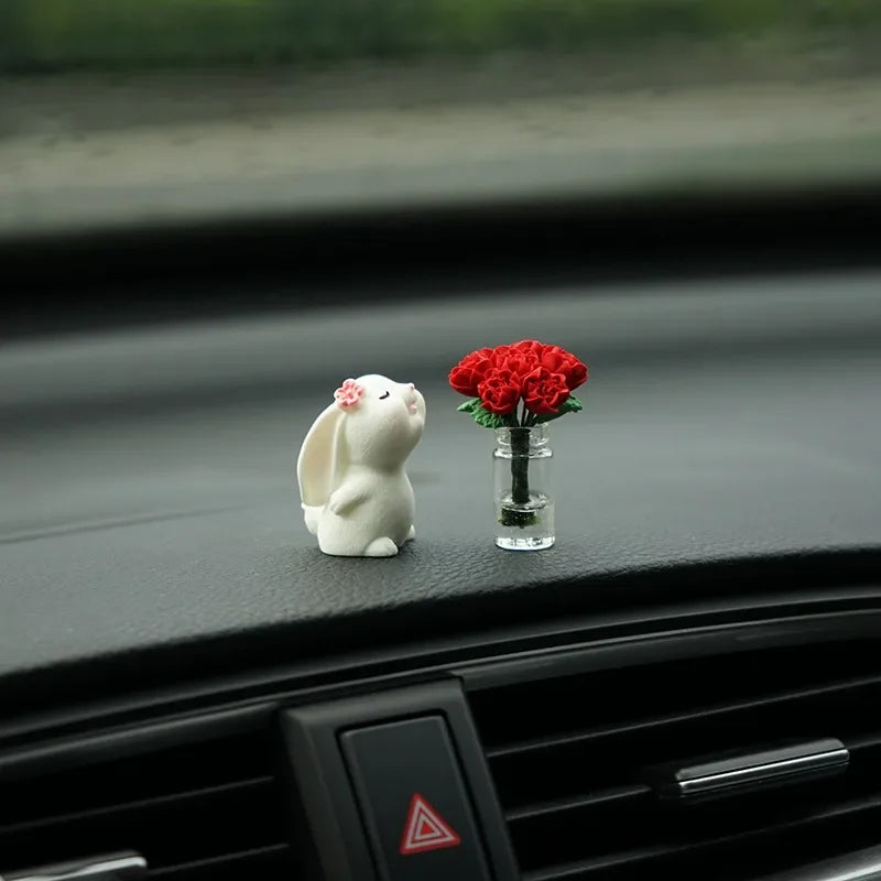Car'S Mounted Bunny Smelling Floral Fragrance Healing Ornament Console Romantic Fantastic Auto Center Decoration Accessories