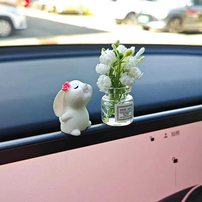 Car'S Mounted Bunny Smelling Floral Fragrance Healing Ornament Console Romantic Fantastic Auto Center Decoration Accessories