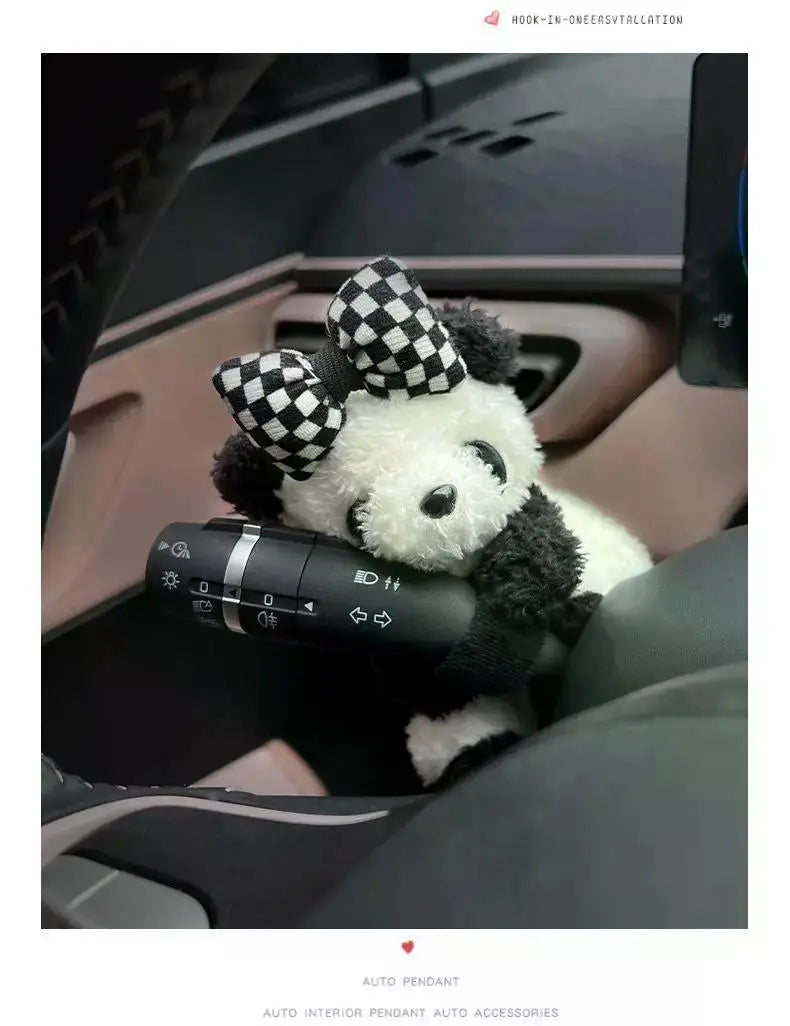 New Soft Panda Car Doll, Funny Cartoon Gear Shift Knob Cover Anti-Skid Dashboard Ornament for Automotive Interior Decor