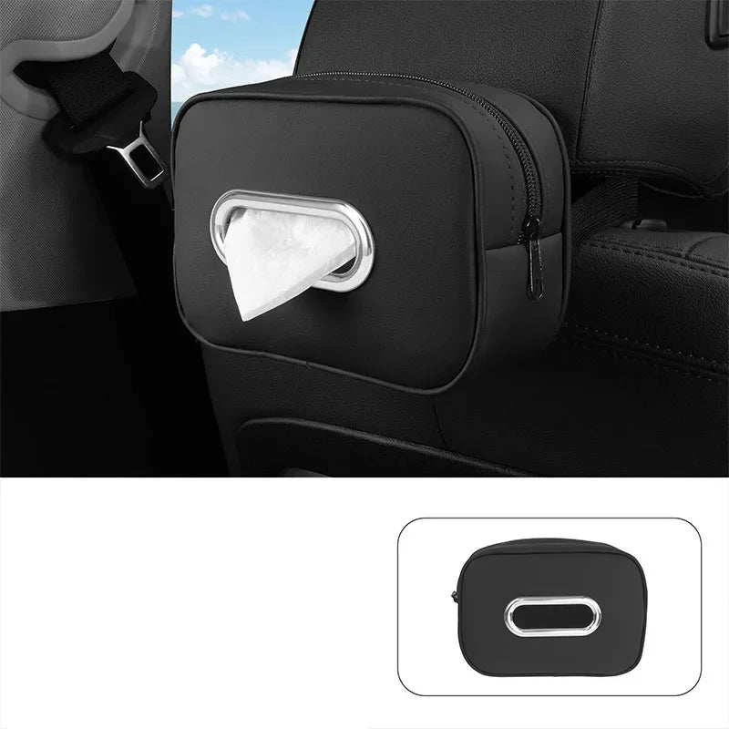 Car Tissue Box Holder Leather Sun Visor Center Console Armrest Mount Napkin Case Universal Fit Road Trip Organizer Easy Install