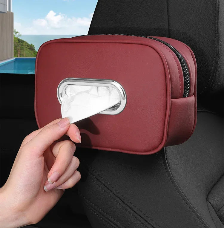 Car Tissue Box Holder Leather Sun Visor Center Console Armrest Mount Napkin Case Universal Fit Road Trip Organizer Easy Install