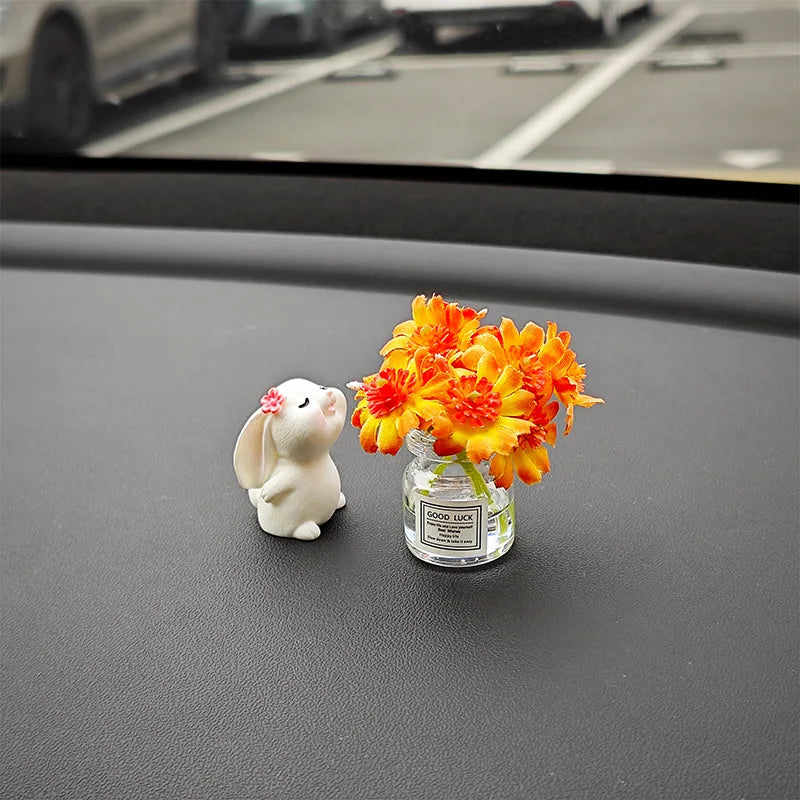 Car'S Mounted Bunny Smelling Floral Fragrance Healing Ornament Console Romantic Fantastic Auto Center Decoration Accessories