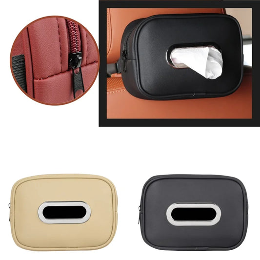 Car Tissue Box Holder Leather Sun Visor Center Console Armrest Mount Napkin Case Universal Fit Road Trip Organizer Easy Install
