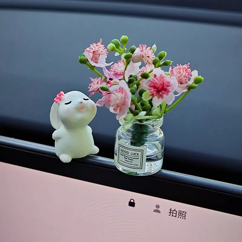 Car'S Mounted Bunny Smelling Floral Fragrance Healing Ornament Console Romantic Fantastic Auto Center Decoration Accessories