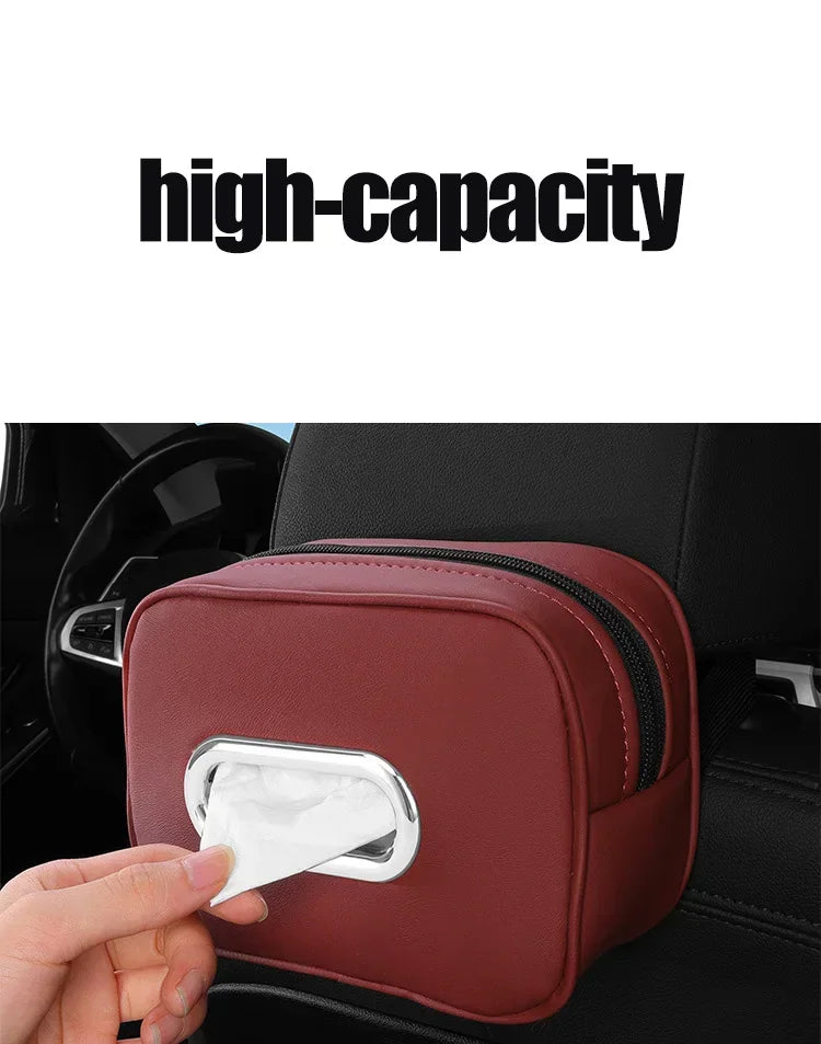 Car Tissue Box Holder Leather Sun Visor Center Console Armrest Mount Napkin Case Universal Fit Road Trip Organizer Easy Install