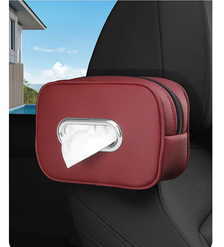 Car Tissue Box Holder Leather Sun Visor Center Console Armrest Mount Napkin Case Universal Fit Road Trip Organizer Easy Install