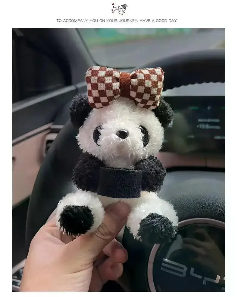 New Soft Panda Car Doll, Funny Cartoon Gear Shift Knob Cover Anti-Skid Dashboard Ornament for Automotive Interior Decor