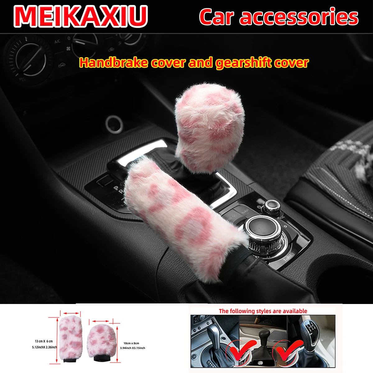 3 pcs plush leopard print car rimless steering wheel cover, handbrake cover, gearshift cover, car decoration for women