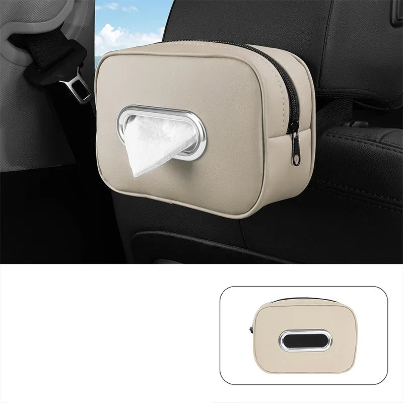 Car Tissue Box Holder Leather Sun Visor Center Console Armrest Mount Napkin Case Universal Fit Road Trip Organizer Easy Install
