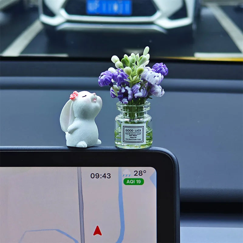 Car'S Mounted Bunny Smelling Floral Fragrance Healing Ornament Console Romantic Fantastic Auto Center Decoration Accessories
