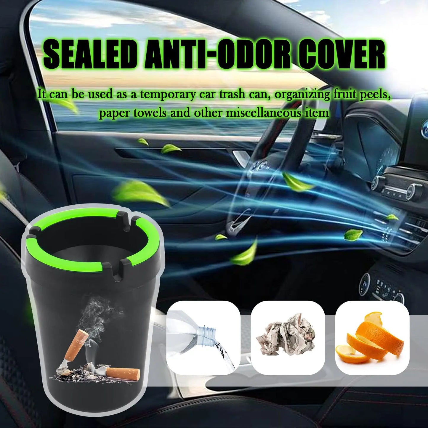 Universal Multifunctional Portable Car Ashtray with Lid,Smokeless Smell-Proof Cup Holder Ashtray for Auto interior accessories